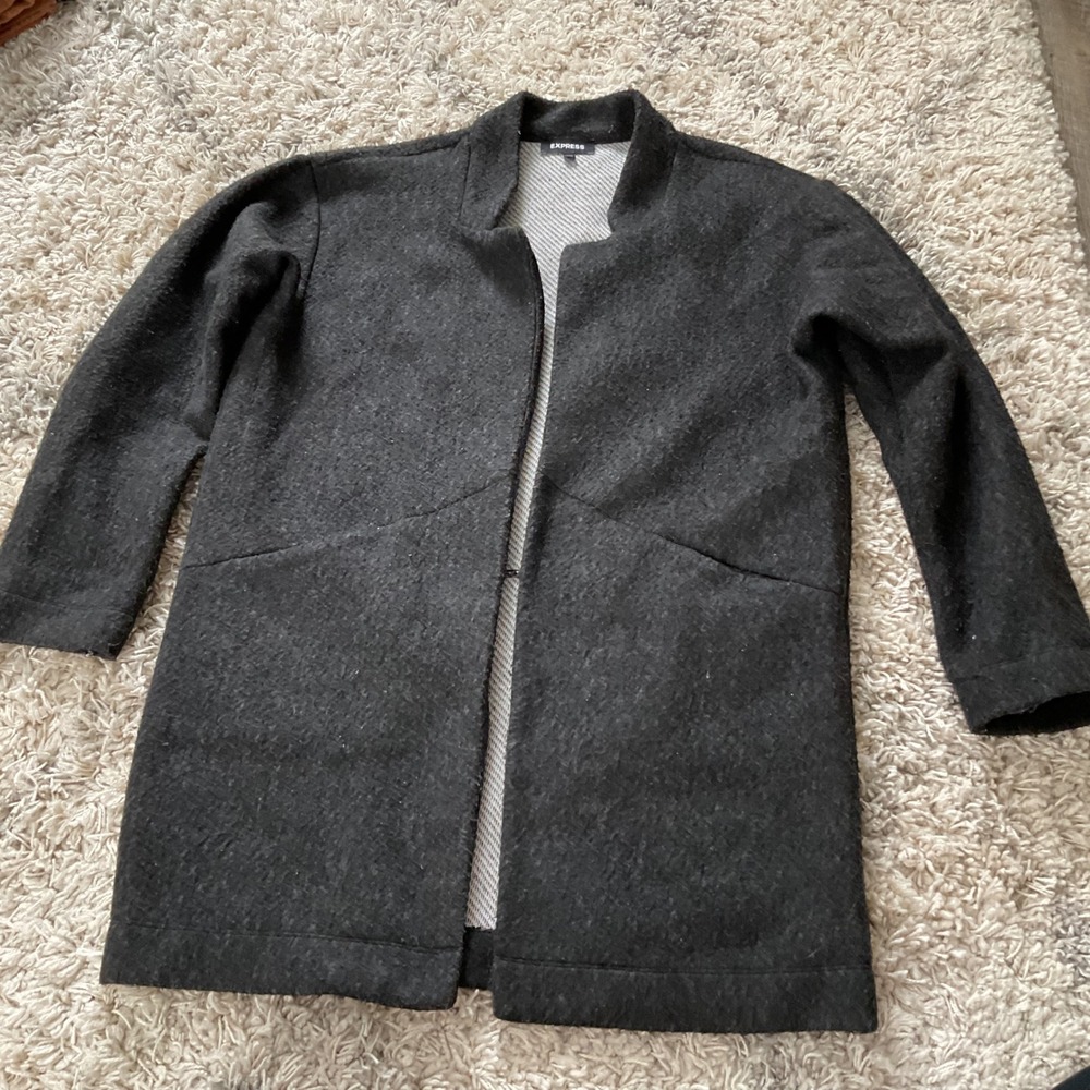 Express Charcoal Gray Open Front Textured Knit Cardigan Jacket Womens Medium